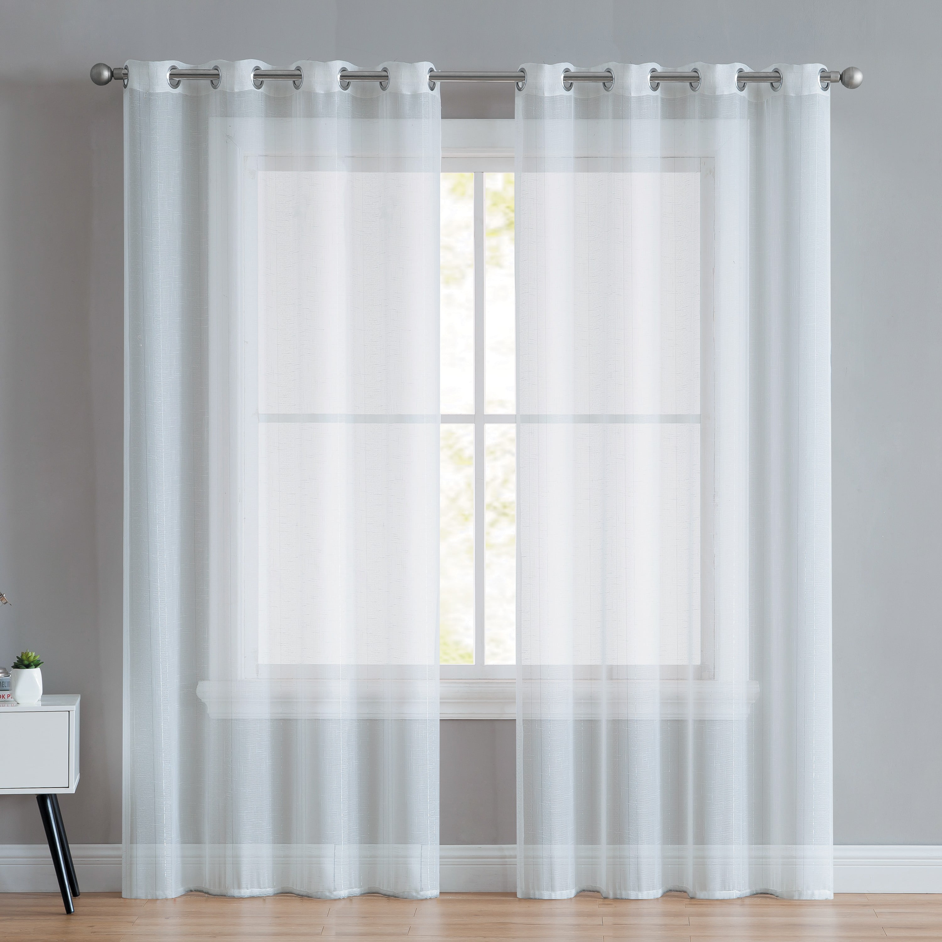 VCNY Home Martina 2-Piece White Metallic Sheer Curtain Panel Set, 52" x 96"