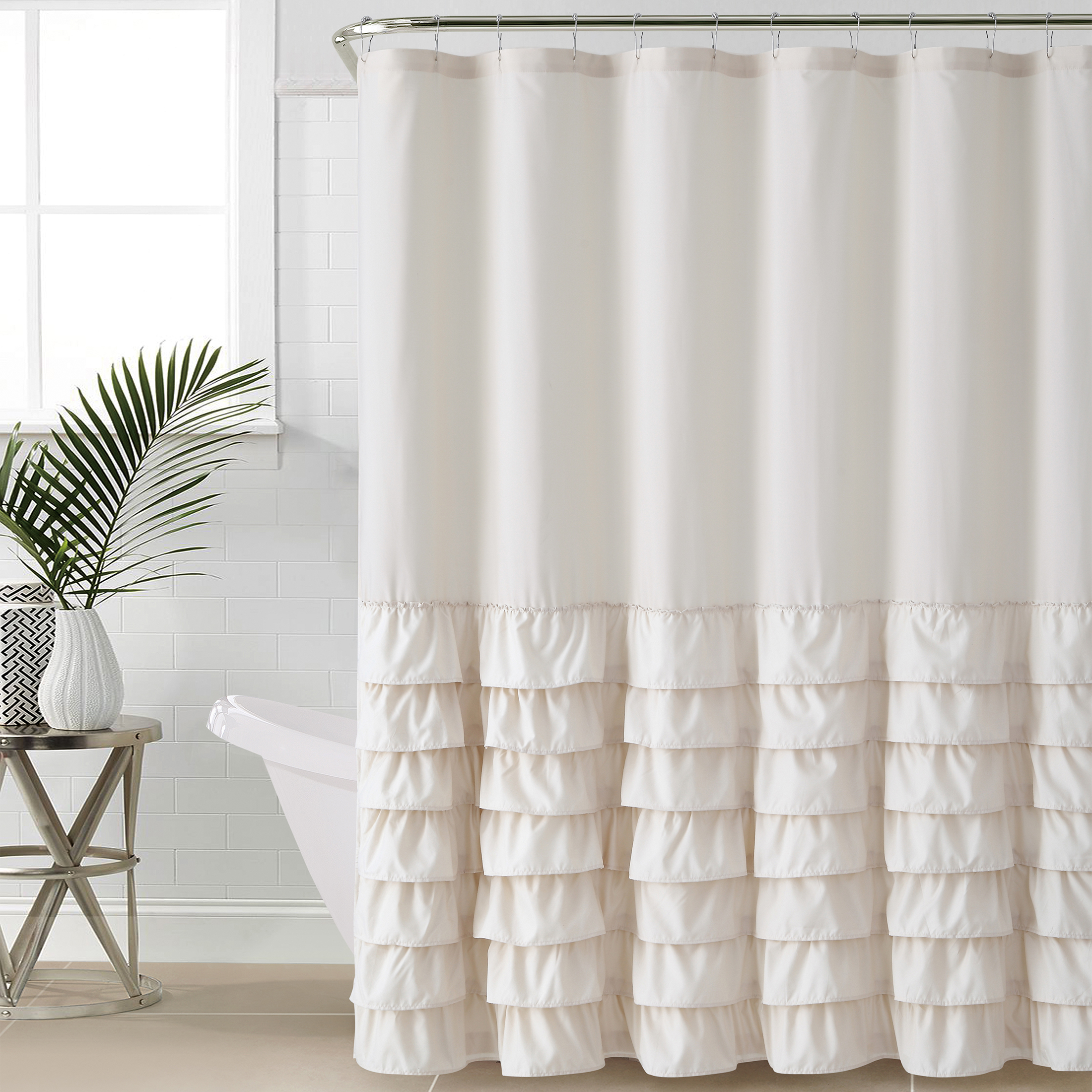 VCNY Home Melanie Taupe Solid Ruffle Polyester Shower Curtain, 72" x 72" - image 1 of 5