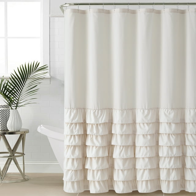VCNY Home Melanie Taupe Solid Ruffle Polyester Shower Curtain, 72" x 72"