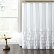VCNY Home Melanie White Solid Ruffle Polyester Shower Curtain, 72" x 72"