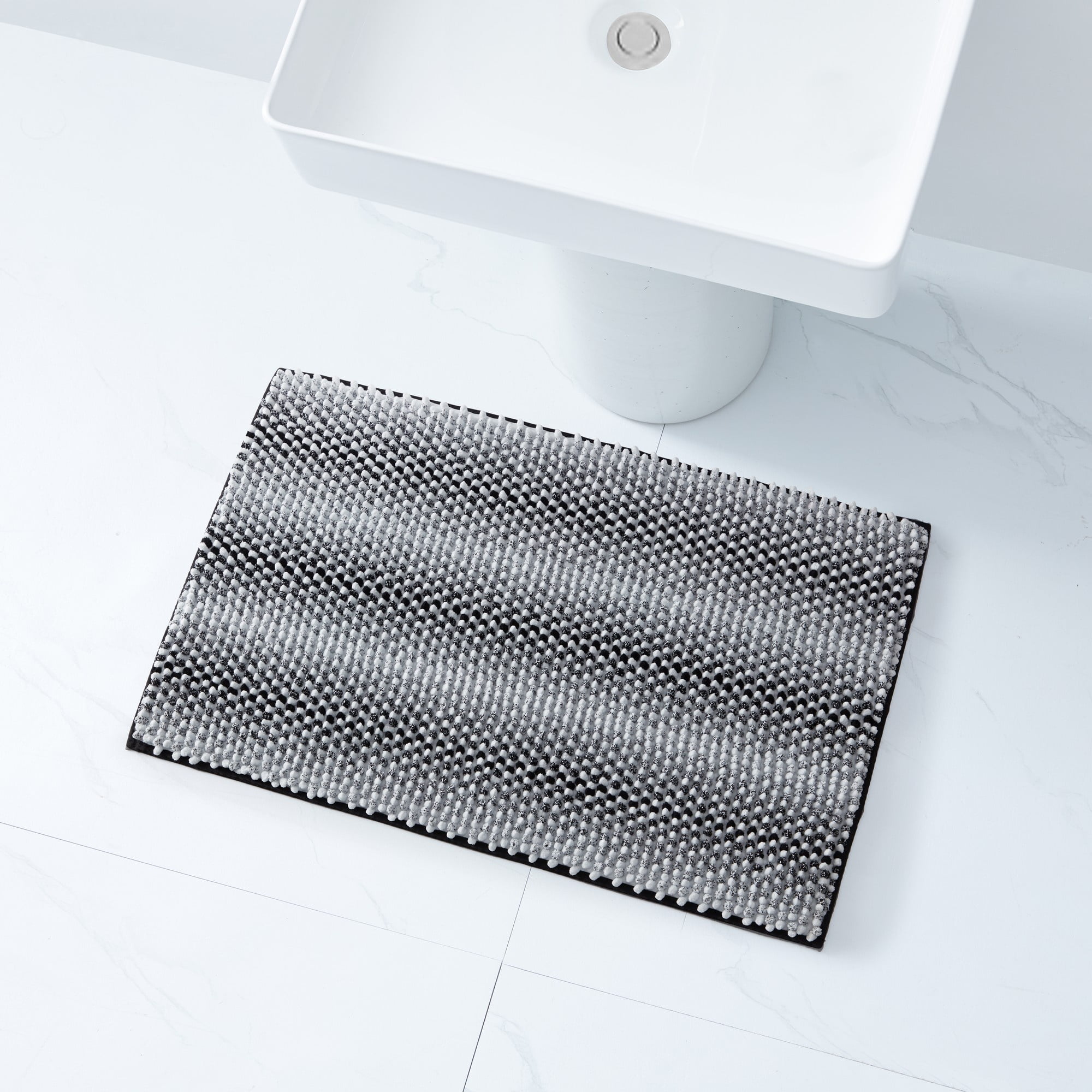 VCNY Home Memory Foam Noodle Black Heathered Stripe Polyester Bath Rug, 20" x 30"