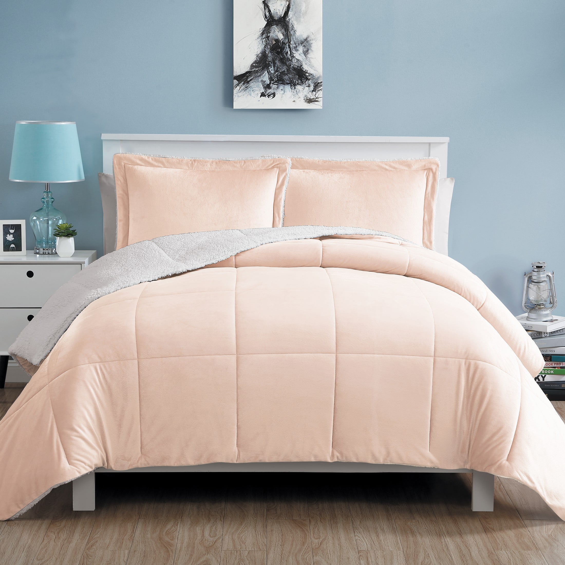 VCNY Home Micromink 3-Piece Blush Solid Polyester Comforter Set, Queen 