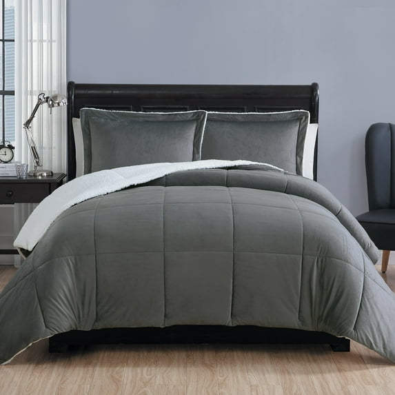VCNY Home Micromink 3-Piece Charcoal Solid Color Comforter Set, Queen, Adult, Unisex