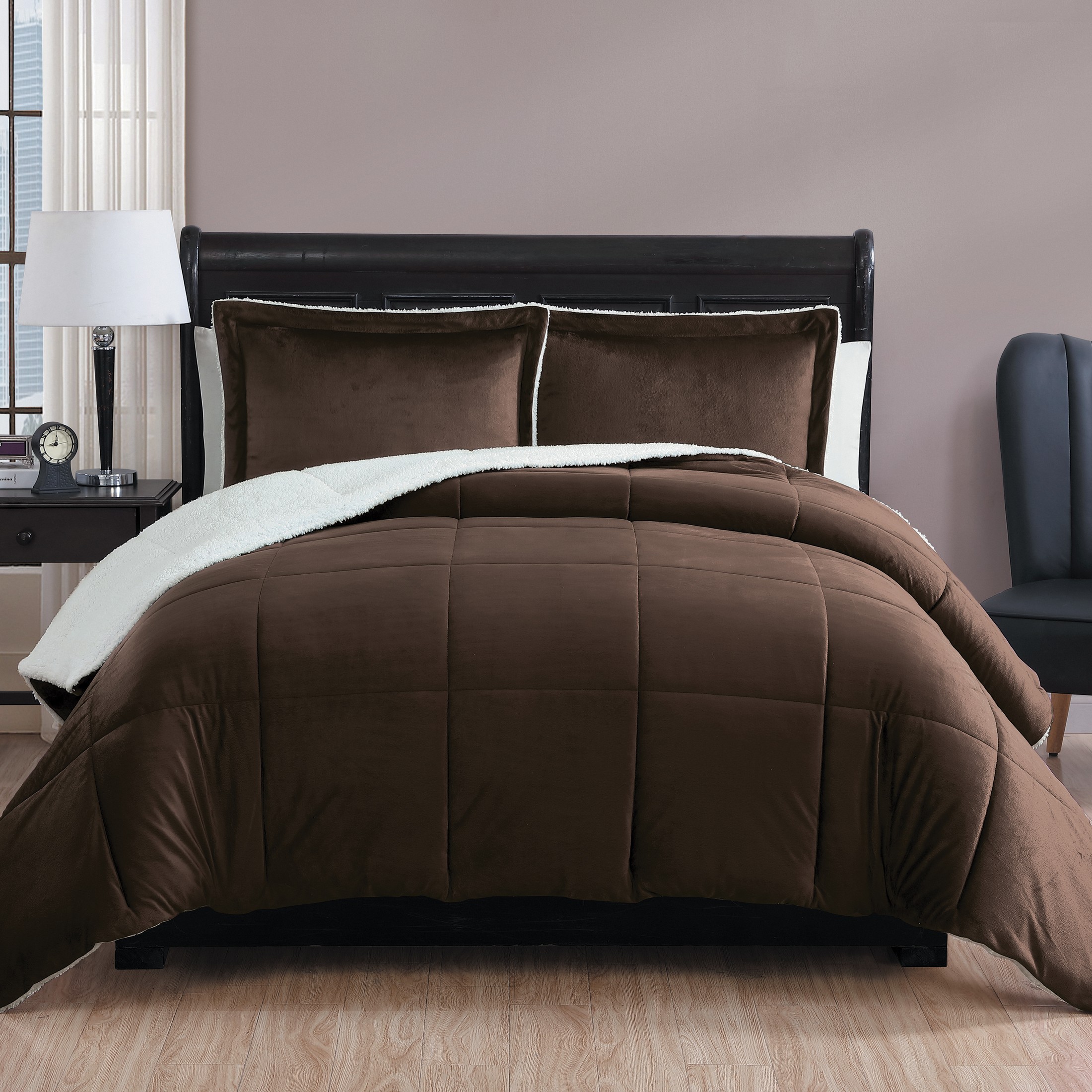VCNY Home Micromink 3 Piece Chocolate Solid Color Comforter Set King Walmart