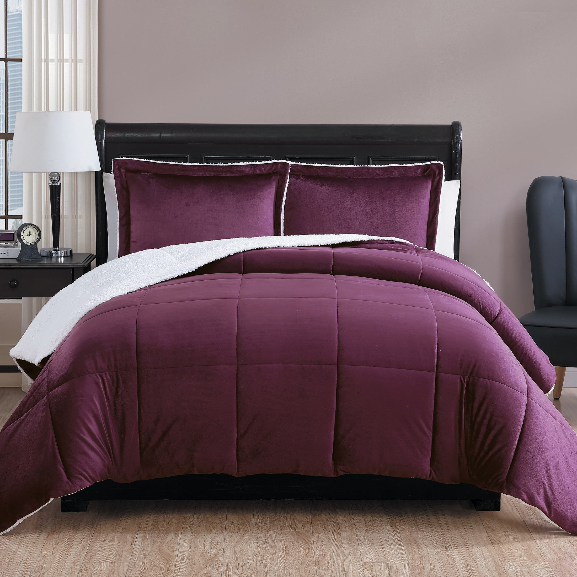 VCNY Micromink 3-Piece Purple Comforter Set - Queen Size - Walmart.com