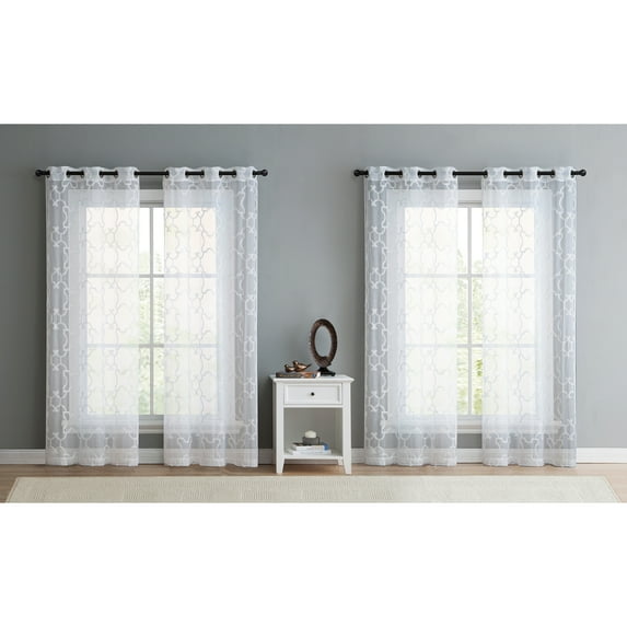 VCNY Home Mila 4-Piece Geometric Grommet Sheer Curtain Set, White/White, 38" x 84"