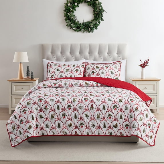 VCNY Home Multi Christmas Bow 2-Piece Adult Microfiber Quilt Set, Twin