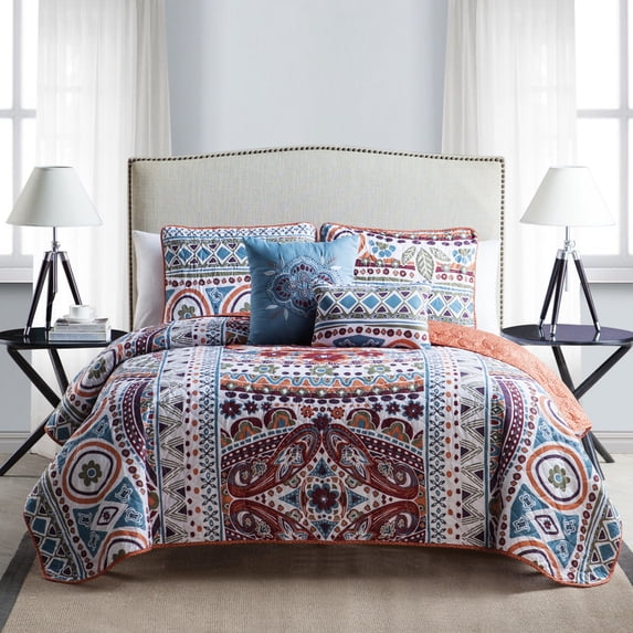 VCNY Home Natasha 5-Piece Multicolor Geometric Reversible Quilt Set, King, Adult, Unisex