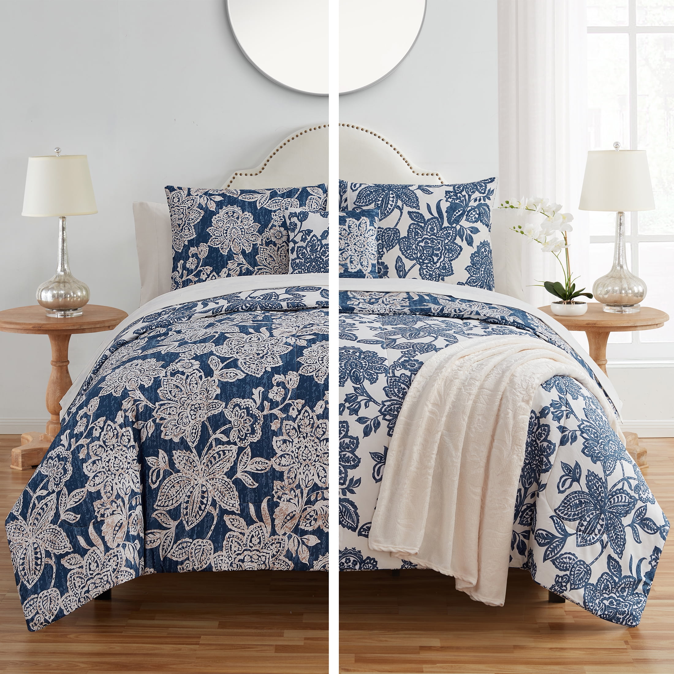 VCNY Home Neibara 9Piece Navy/White Floral Polyester Bed in a Bag