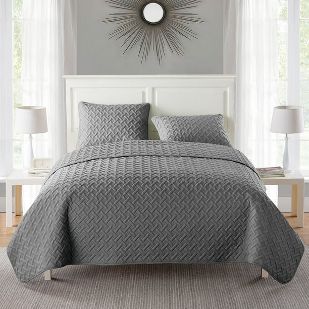 VCNY Home Nina 2-Piece Grey Geometric Quilt Set, Twin - Walmart.com