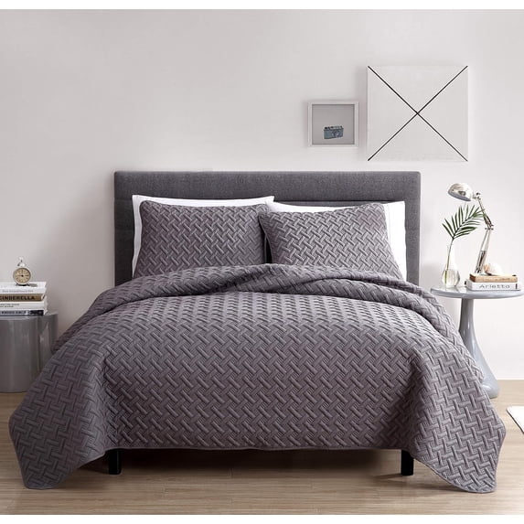VCNY Home Nina 2-Piece Grey Geometric Quilt Set, Twin, Adult, Unisex