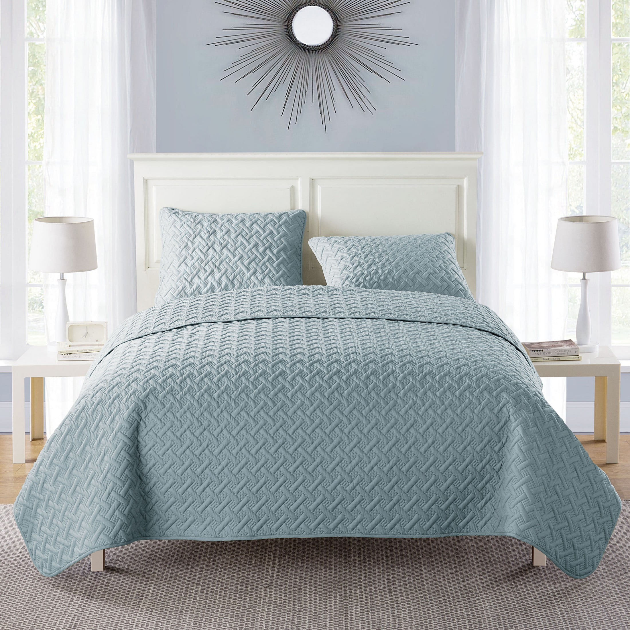 VCNY Home Nina 3-Piece Blue Geometric Quilt Set, Full/Queen