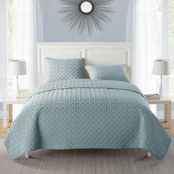 VCNY Home Nina 3-Piece Blue Geometric Quilt Set, Full/Queen, Adult, Unisex