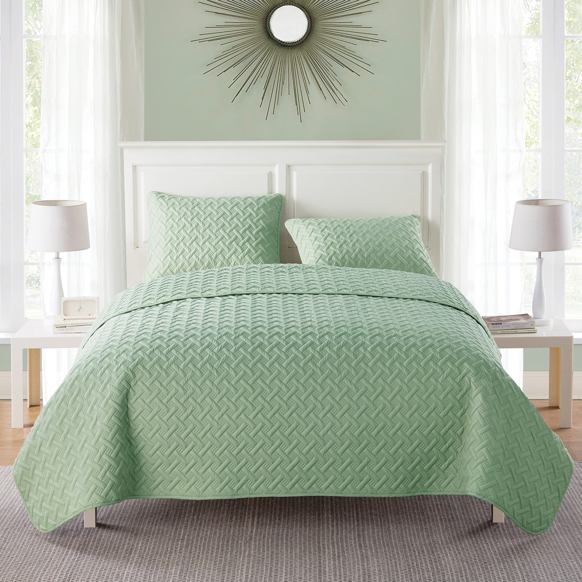 VCNY Home Nina 3-Piece Green Geometric Quilt Set, King, Adult, Unisex