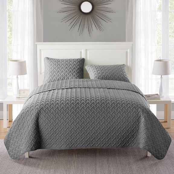 VCNY Home Nina 3-Piece Grey Geometric Quilt Set, Full/Queen, Adult, Unisex