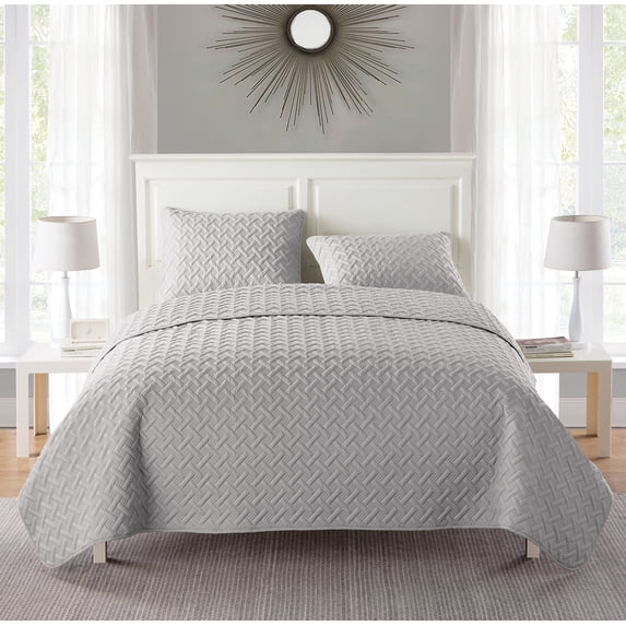 VCNY Home Nina Solid Basketweave Quilt Set, King, Grey