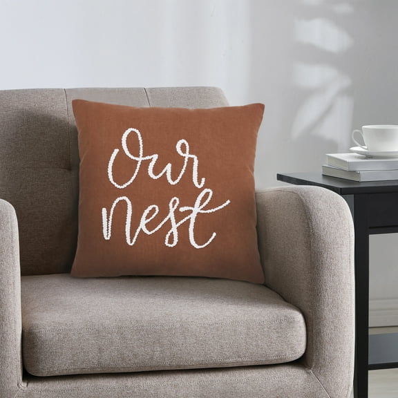VCNY Home Our Nest 18" x 18" Umber Brown Embroidered Cotton Decorative Pillow