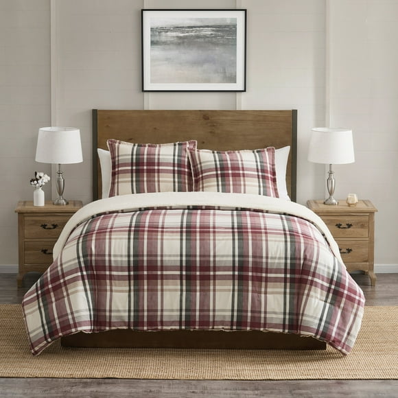 VCNY Home Plaid 3-Piece Red Plaid Comforter Set, King, Adult, Unisex