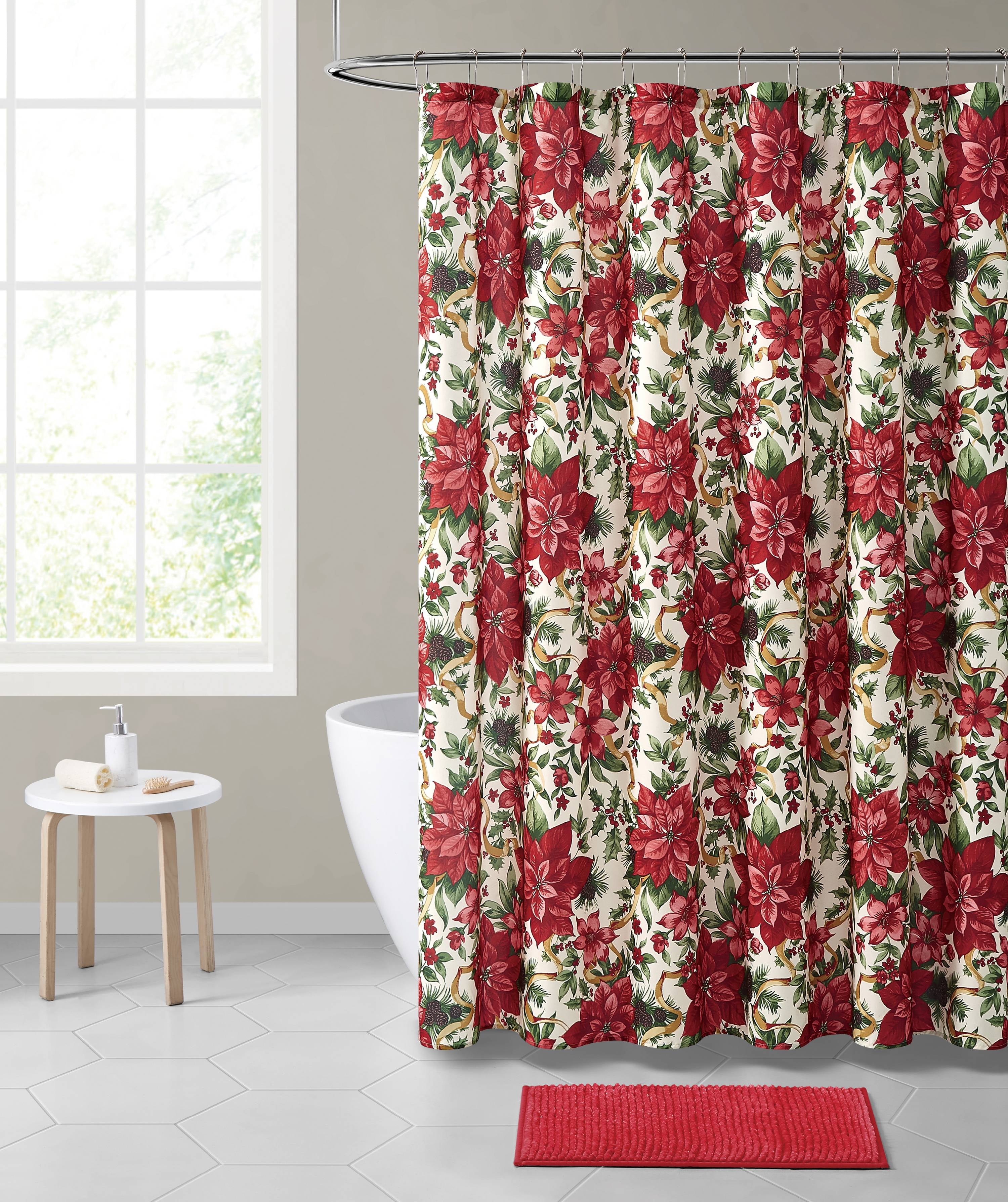 VCNY Home Poinsettia Ribbon 14Piece Shower Curtain Bath Set, Multi