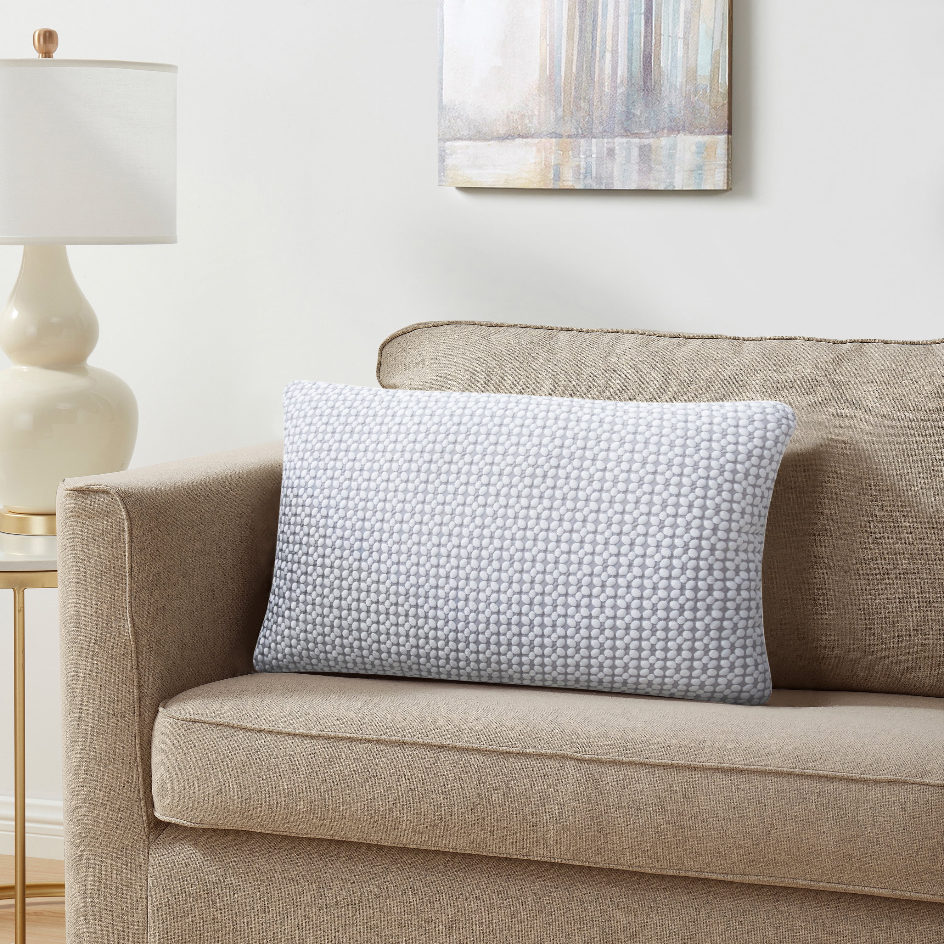 VCNY Home Puff Embroidery 16 inch x 24 inch White Grey Polyester Oblong Decorative Pillow