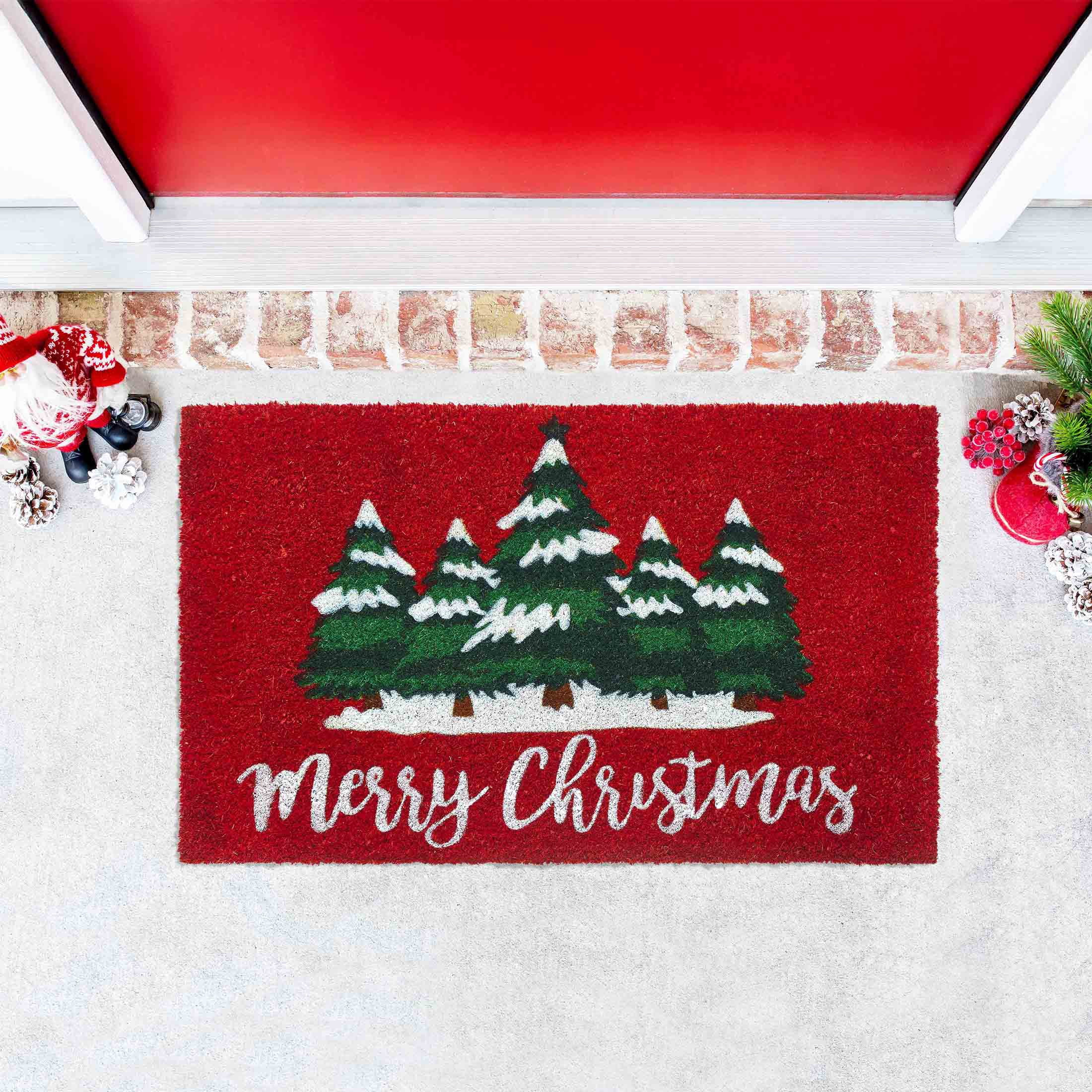 VCNY Home Red Merry Christmas Trees Outdoor Coir Doormat, 18" x 30"