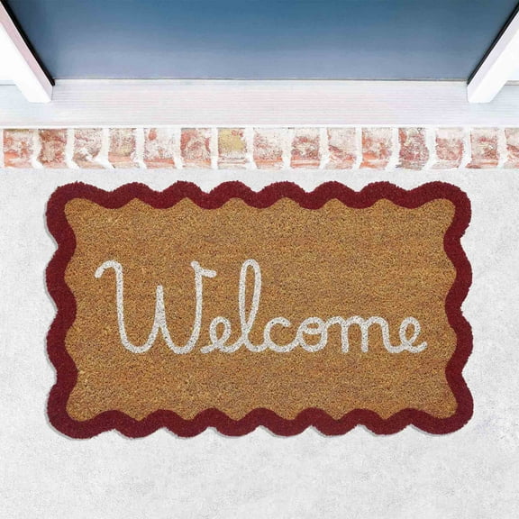 VCNY Home Red Scalloped Edge Welcome Coir Outdoor Doormat, 18" x 30"