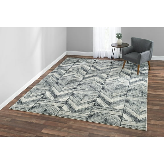 VCNY Home Ryder Modern Grey Ivory Blue Geometric Frise Area Rug, 8' x 10'