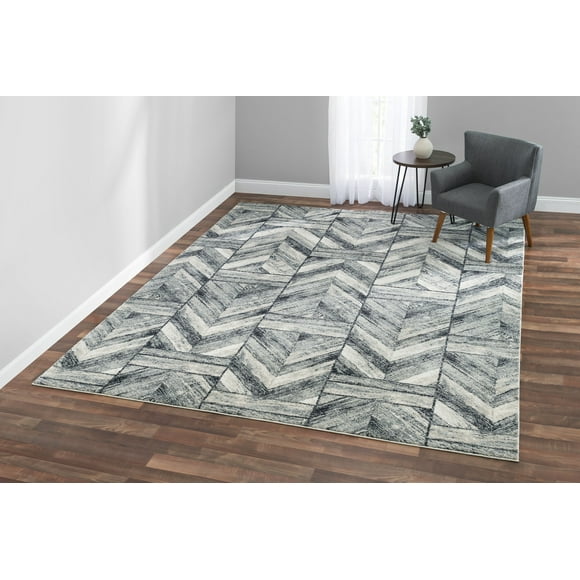 VCNY Home Ryder Modern Grey Ivory Blue Geometric Frise Area Rug, 8' x 10'