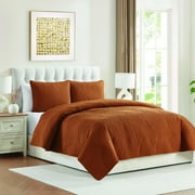 VCNY Home Sands 3-Piece Orange Textured Curve Striped Pinsonic Quilt Set, Full/Queen, Adult, Unisex