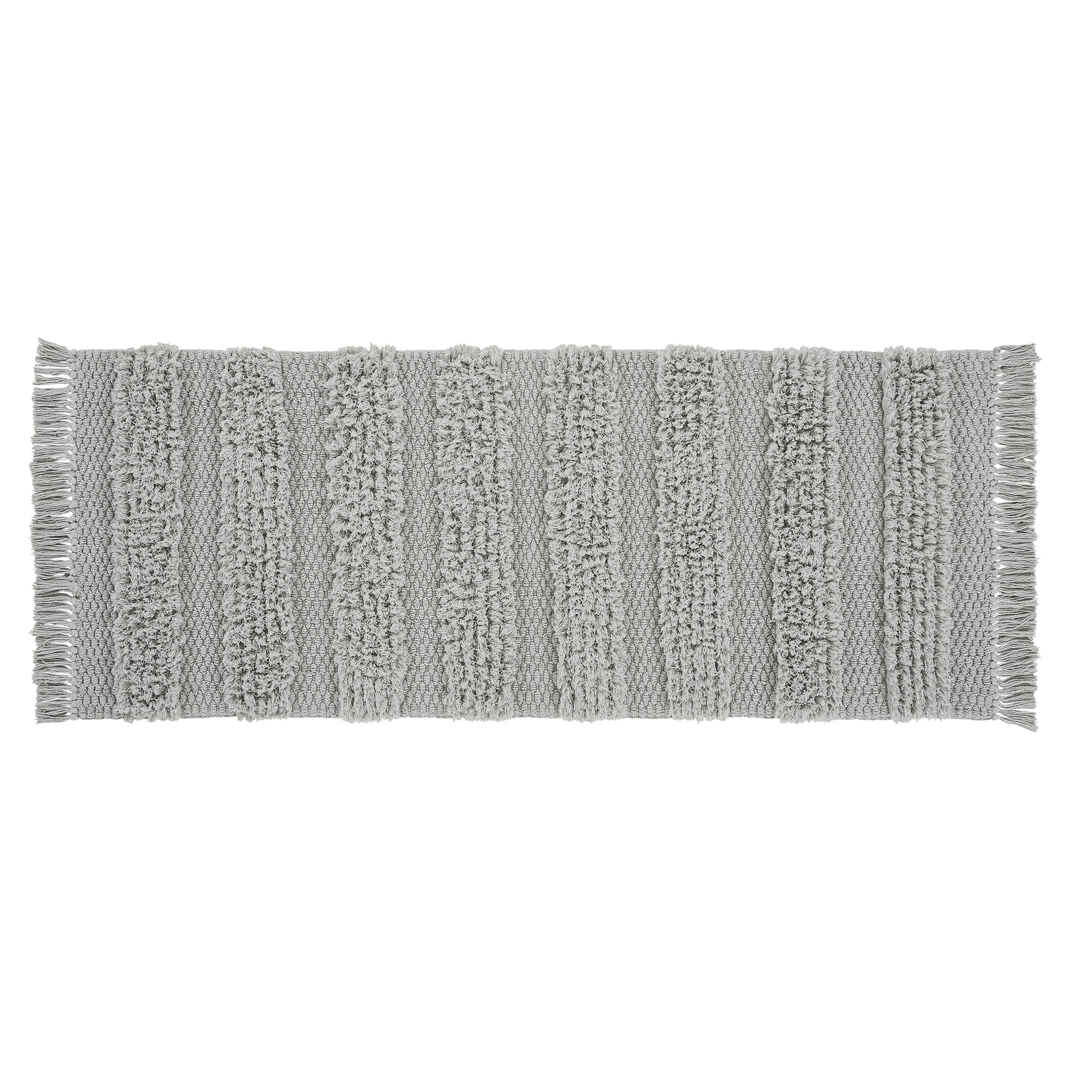 VCNY Home Savannah Fringe Grey Stripe Cotton Blend Bath Runner Rug, 24