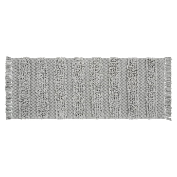 VCNY Home Savannah Fringe Grey Stripe Cotton Blend Bath Runner Rug, 24" x 60"