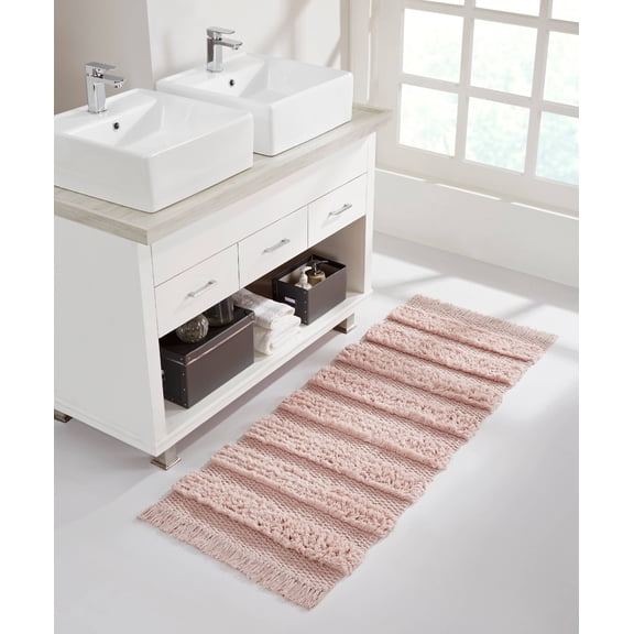VCNY Home Savannah Fringe Pink Stripe Cotton Blend Bath Rug Runner, 24 x 60