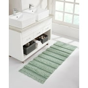 VCNY Home Savannah Fringe Sage Stripe Cotton Blend Bath Rug Runner, 24 x 60