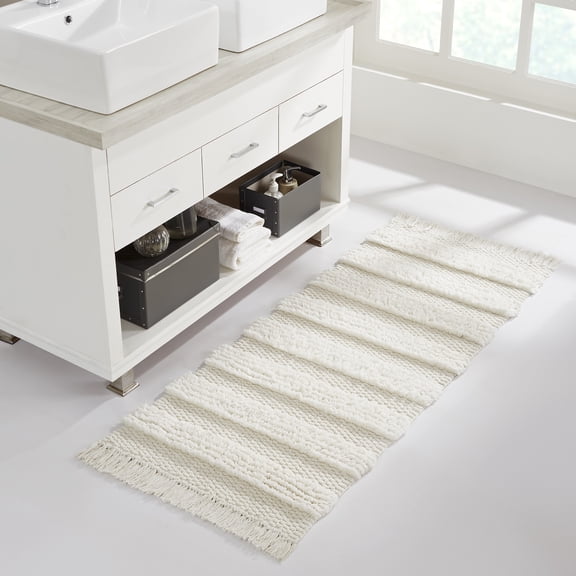 VCNY Home Savannah Stripe White Cotton Blend Bath Runner Rug, 24" x 60"