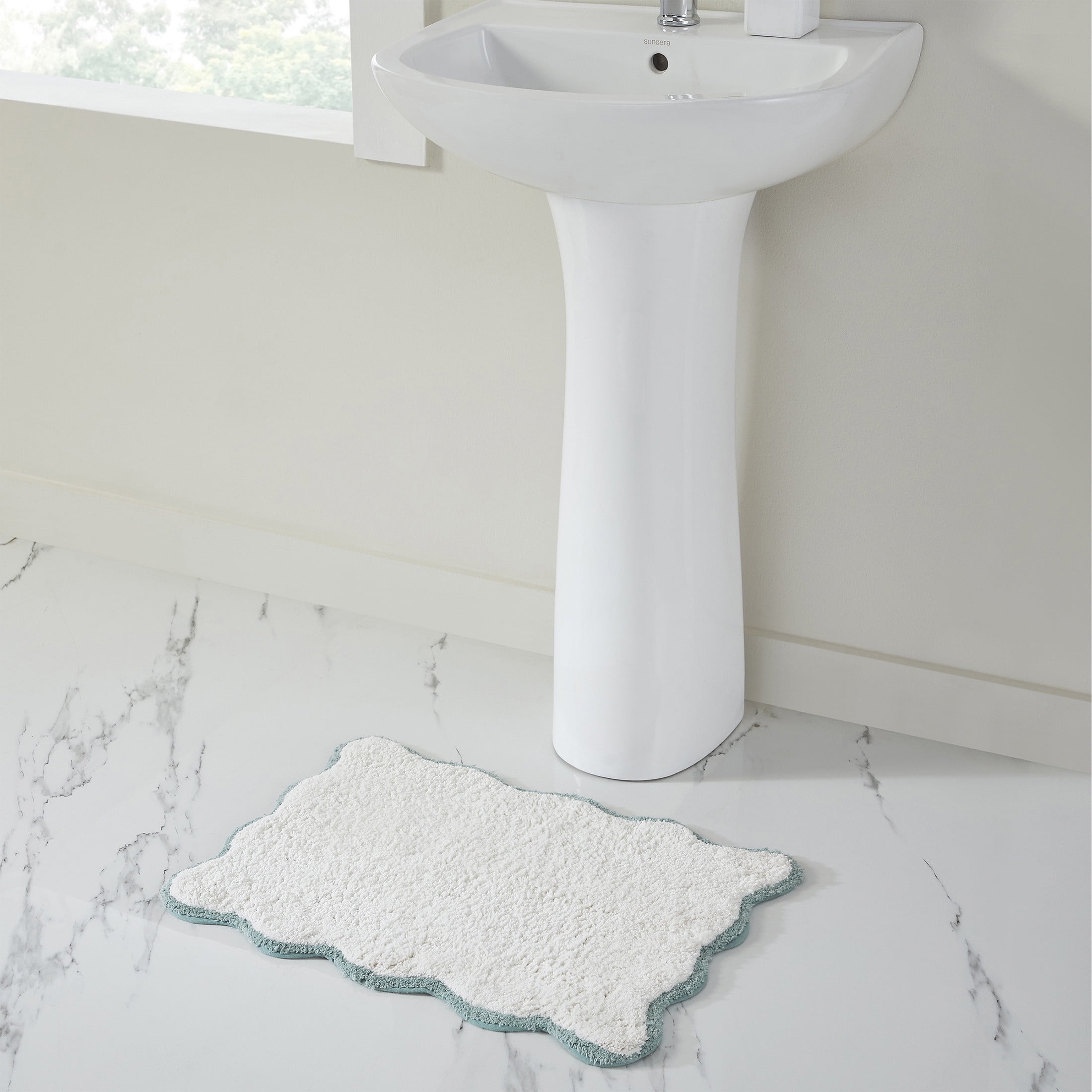 VCNY Home Scallop Aqua Cotton Bath Rug, 17" x 24"