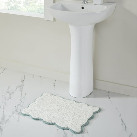 VCNY Home Scallop Aqua Cotton Bath Rug, 17" x 24"