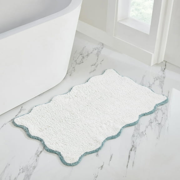 VCNY Home Scallop Aqua Cotton Bath Rug, 21" x 34"