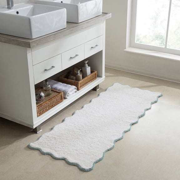 VCNY Home Scallop Aqua Cotton Bath Rug Runner, 24" x 60"