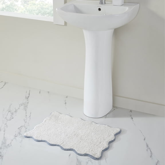 VCNY Home Scallop Dusty Blue Cotton Bath Rug, 17" x 24"