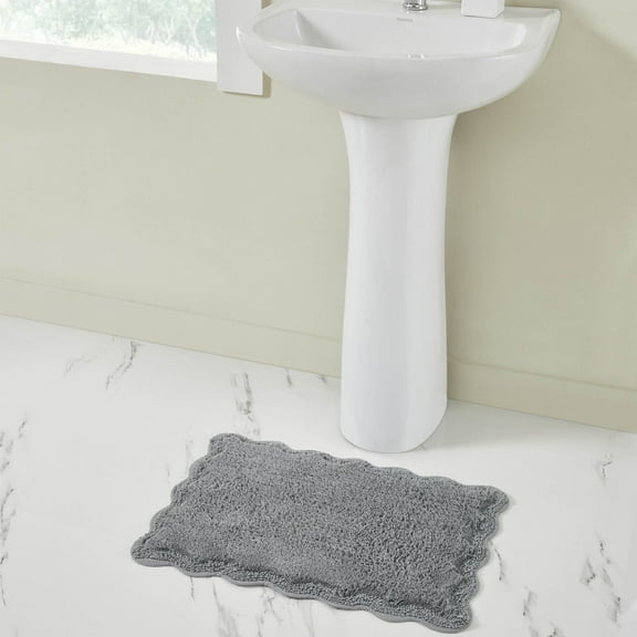 VCNY Home Scallop Grey Cotton Bath Rug, 17" x 24"