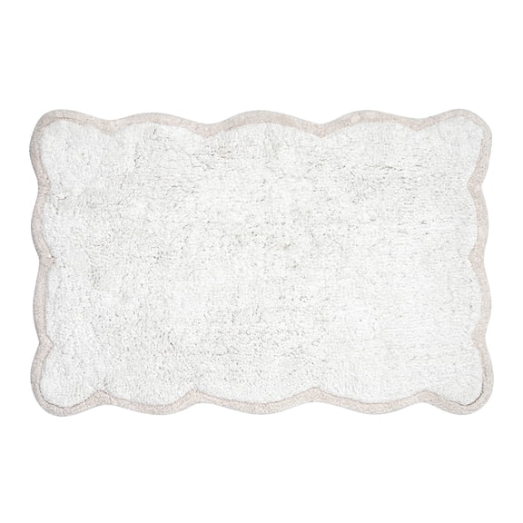 VCNY Home Scallop Solid Color White Cotton Bath Rug, 17' x 24"