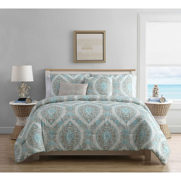 VCNY Home Sea Damask Reversible Comforter Set, Queen, Taupe