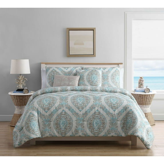 VCNY Home Sea Damask Reversible Comforter Set, Queen, Taupe