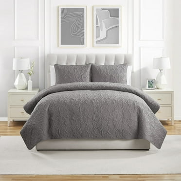 VCNY Home Seashell Coastal 3-Piece Grey Textured Seashell Quilt Set, Full/Queen, Adult, Unisex