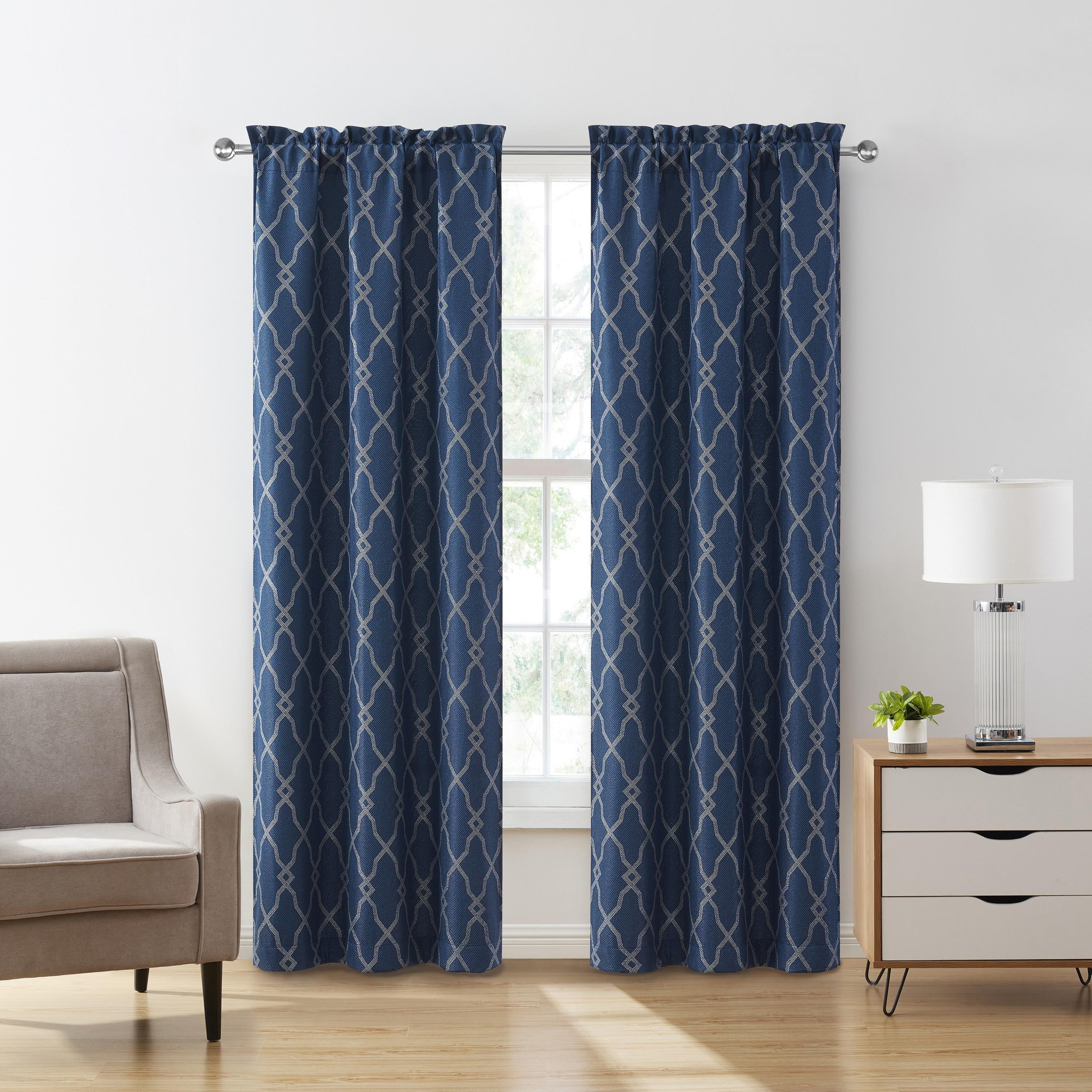VCNY Home Smith Navy Trellis Rod Pocket Blackout Curtain Panel, 52" x 90"