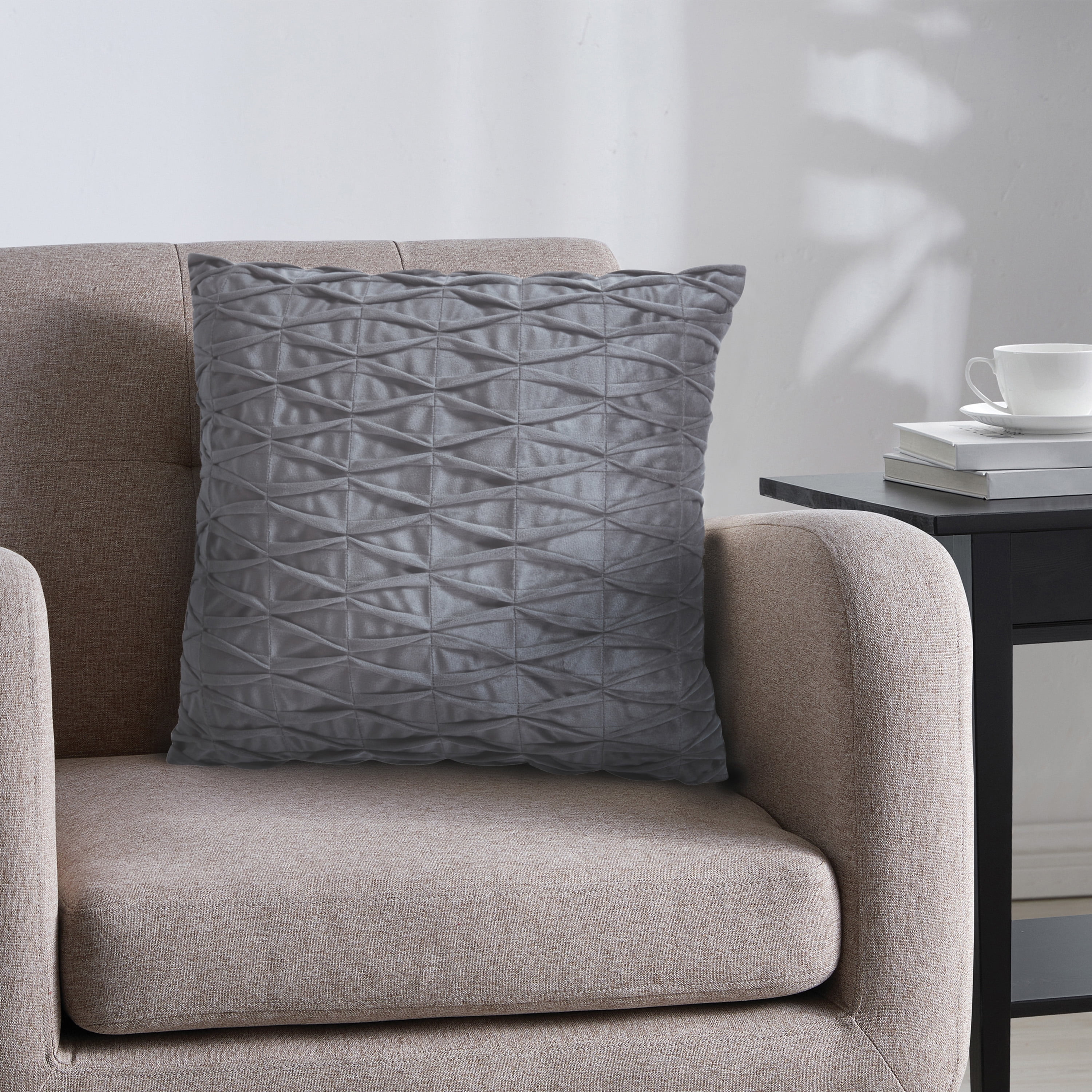 VCNY Home Smocked 18 x 18 Grey Polyester Geometric Oblong Decorative Pillow
