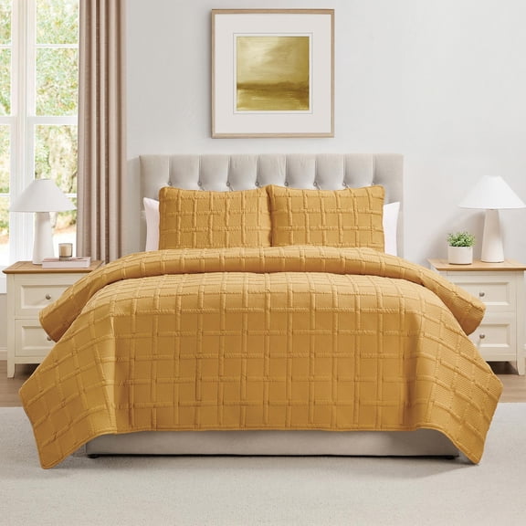 VCNY Home Solid 3-Piece Square Pinsonic Textured Quilt Set