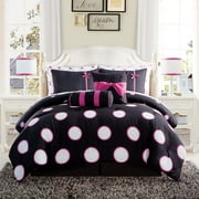 VCNY Home Sophie 10-Piece Black/Pink Polka Dot Polyester Bed in a Bag, Full