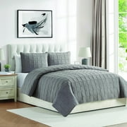 VCNY Home Square 3-Piece Dark Grey Textured Grid Pinsonic Quilt Set, King, Adult, Unisex