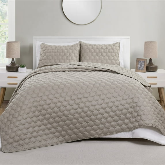 VCNY Home Staton 3-Piece Taupe Geometric Polyester Quilt Set, King